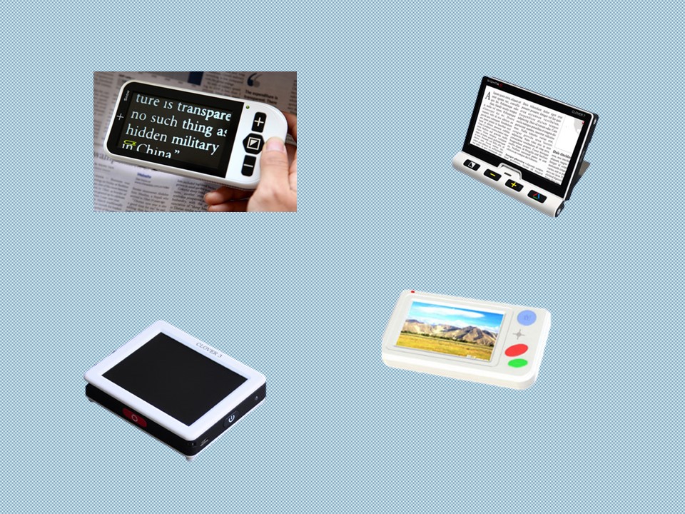 Hand held video magnifiers with integrated screen